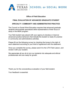 Office of Field Education FINAL EVALUATION OF ADVANCED GRADUATE STUDENT
