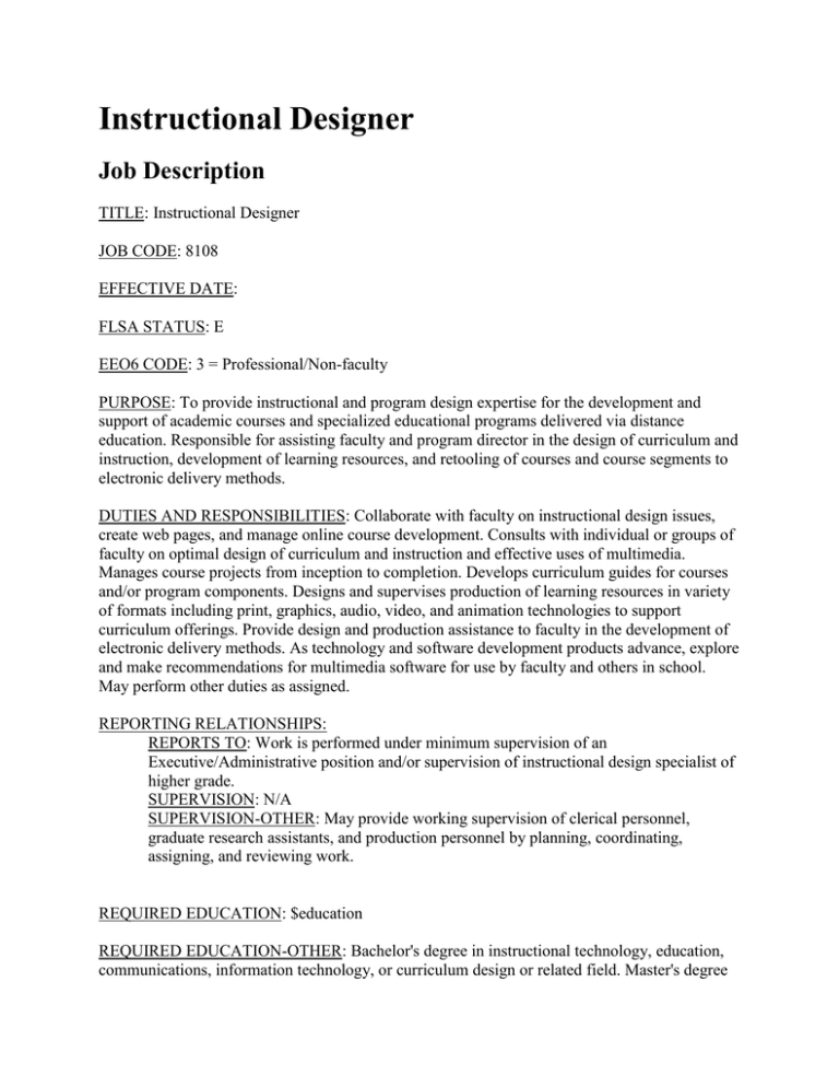 Instructional Designer Job Role