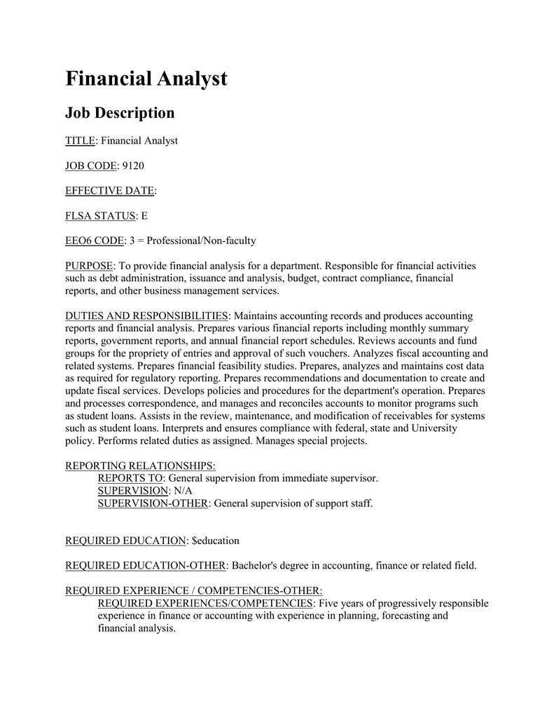 Financial Analyst Job Description