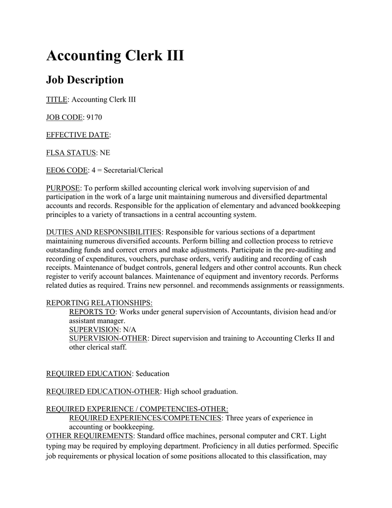 Example Of Job Analysis For Accounting Clerk