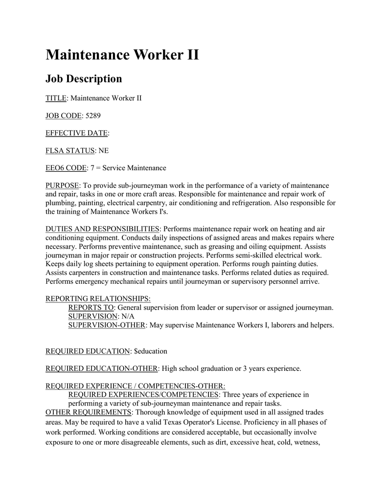 Grounds Maintenance Worker Job Description