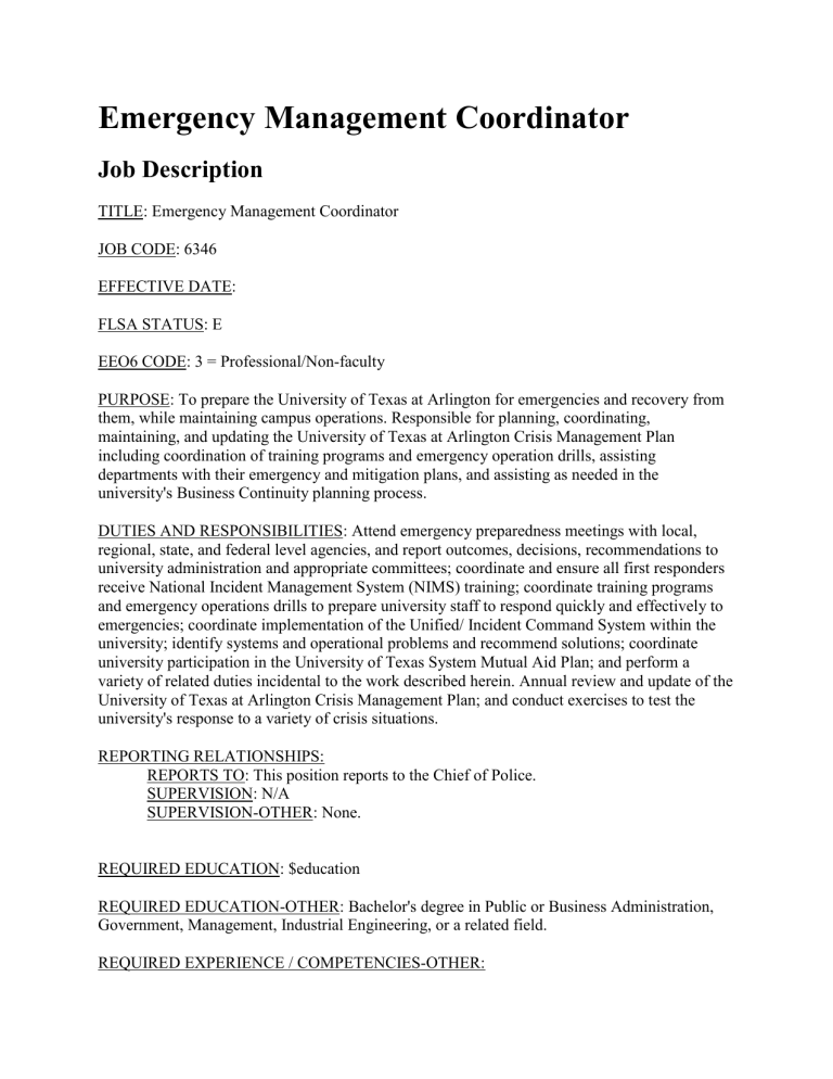 Emergency Services Technician Job Description