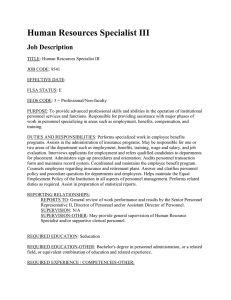 Human Resources Specialist III Job Description