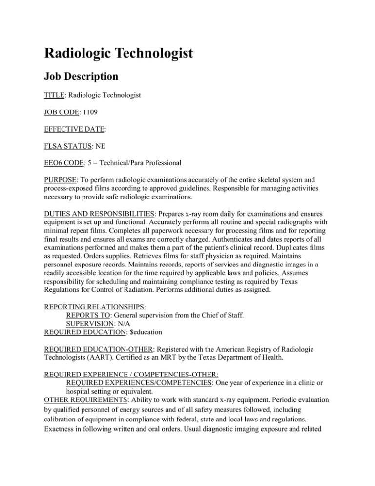 Radiologic Technologist Job Description