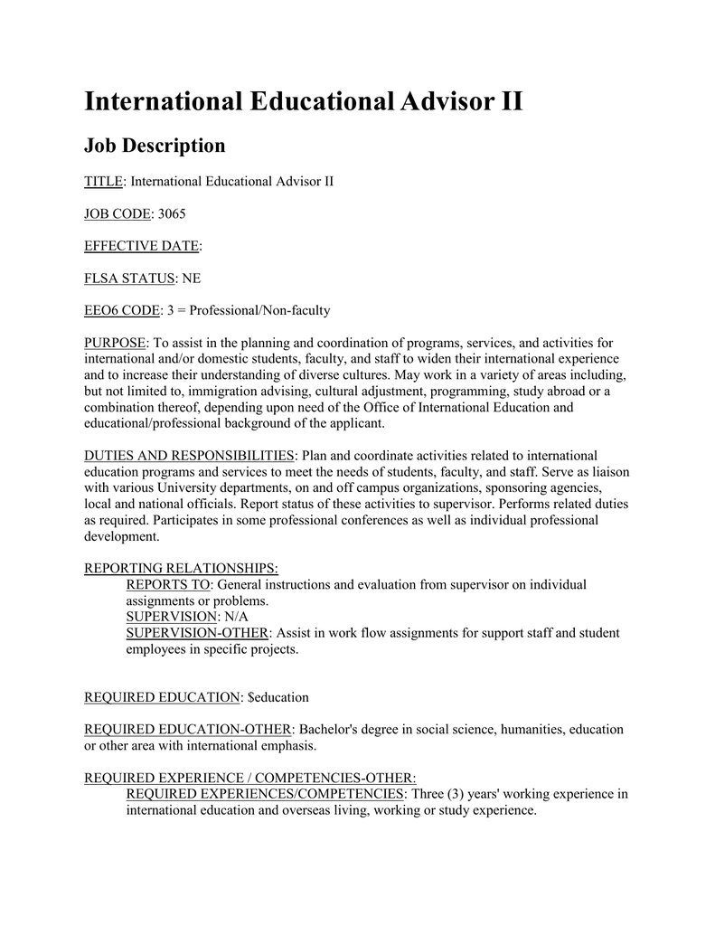 International admissions officer job description