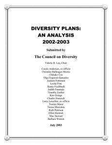 DIVERSITY PLANS: AN ANALYSIS 2002-2003 The Council on Diversity