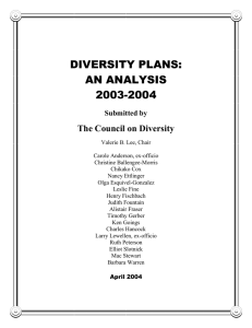 DIVERSITY PLANS: AN ANALYSIS 2003-2004 The Council on Diversity