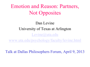 Emotion and Reason: Partners, Not Opposites Dan Levine University of Texas at Arlington