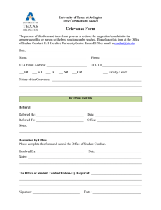 Grievance Form University of Texas at Arlington Office of Student Conduct