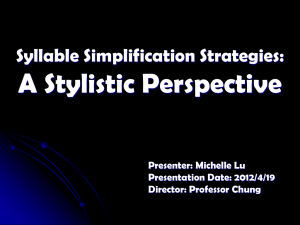 A Stylistic Perspective Syllable Simplification Strategies: Presenter: Michelle Lu Presentation Date: 2012/4/19