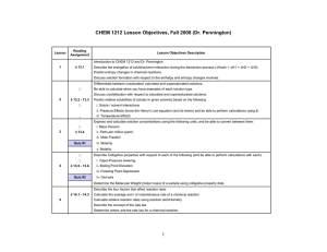 CHEM 1212 Lesson Objectives, Fall 2008 (Dr. Pennington)