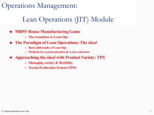 Operations Management: Lean Operations (JIT) Module MBPF House Manufacturing Game ideal