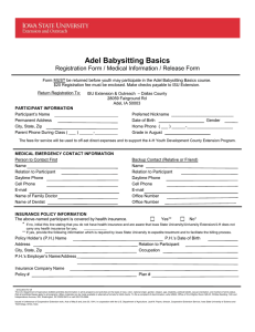 Adel Babysitting Basics Registration Form / Medical Information / Release Form