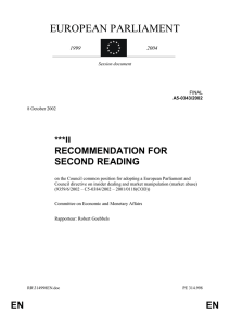 EUROPEAN PARLIAMENT ***II RECOMMENDATION FOR SECOND READING