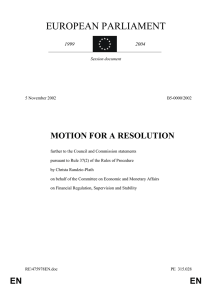 EUROPEAN PARLIAMENT MOTION FOR A RESOLUTION 1999 2004