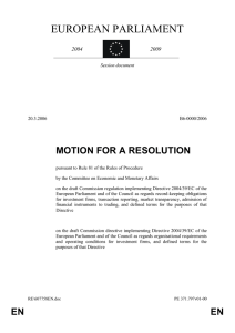 EUROPEAN PARLIAMENT MOTION FOR A RESOLUTION 2004 2009