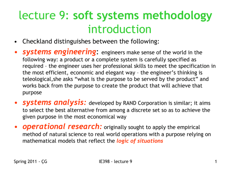 Soft Systems Methodology Introduction Systems Engineering