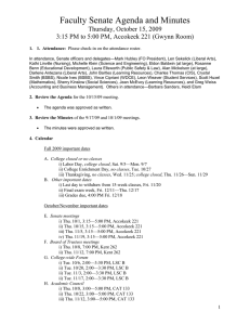 Faculty Senate Agenda and Minutes Thursday, October 15, 2009