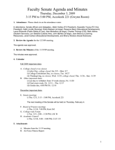 Faculty Senate Agenda and Minutes Thursday, December 3, 2009