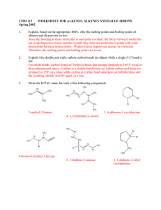 CHM 112 WORKSHEET FOR ALKENES, ALKYNES AND HALOCARBONS Spring 2002