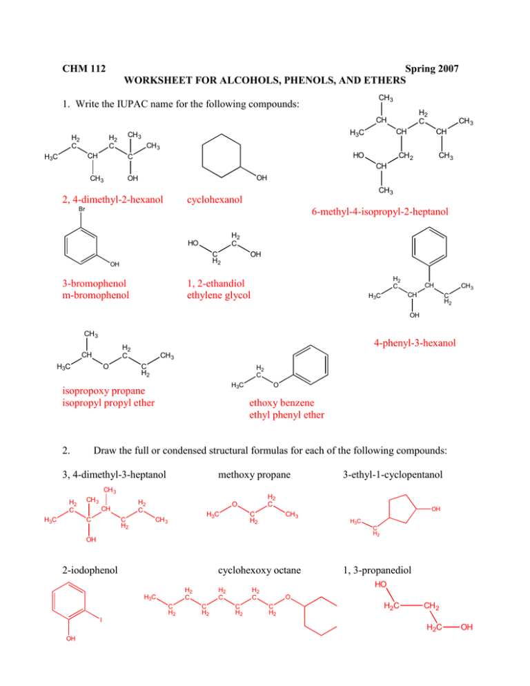 alcohol phenol and ethers case study questions