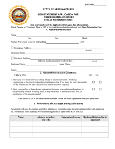 STATE OF NEW HAMPSHIRE  REINSTATEMENT APPLICATION FOR PROFESSIONAL ENGINEER