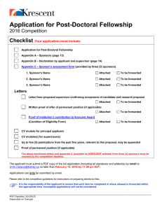 Application for Post-Doctoral Fellowship Checklist  2016 Competition