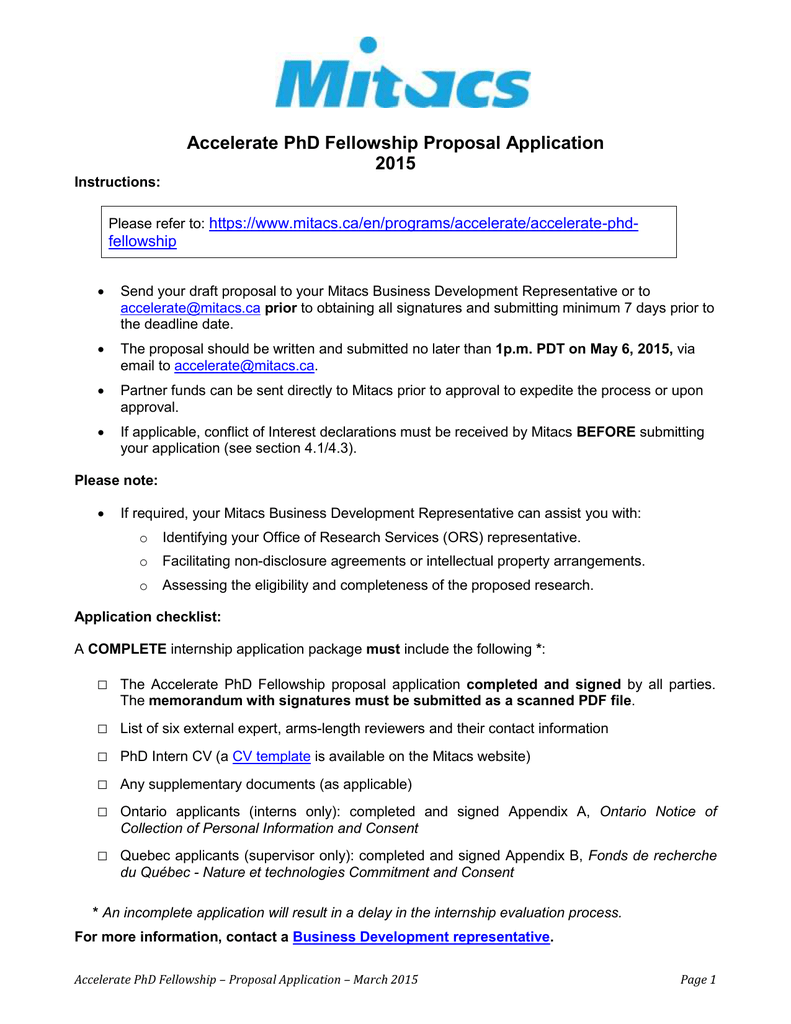 Accelerate Phd Fellowship Proposal Application 2015