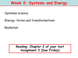 Week 2: Systems and Energy •Systems science •Energy: forms and transformations •Radiation
