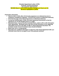 Standard Appointment Letter of Offer Graduate Teaching Assistants One-semester Appointments