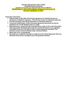 Standard Appointment Letter of Offer Graduate Student Assistants
