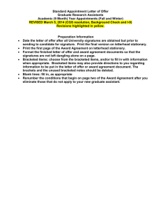 Standard Appointment Letter of Offer Graduate Research Assistants