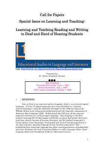 Call for Papers Special Issue on Learning and Teaching: