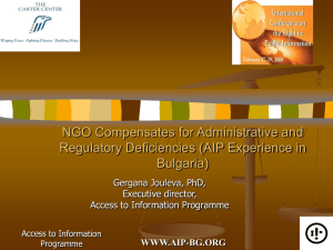 NGO Compensates for Administrative and Regulatory Deficiencies (AIP Experience in Bulgaria)
