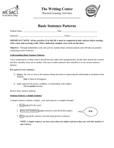 The Writing Center Basic Sentence Patterns