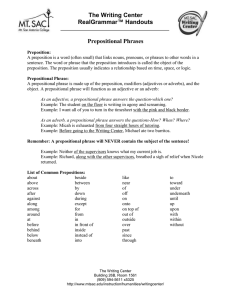 The Writing Center RealGrammar™ Handouts Prepositional Phrases