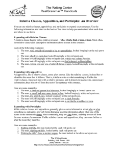 Relative Clauses, Appositives, and Participles: An Overview The Writing Center lGrammar™ Handouts Rea