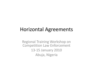 Horizontal Agreements Regional Training Workshop on Competition Law Enforcement 13-15 January 2010