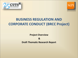 BUSINESS REGULATION AND CORPORATE CONDUCT (BRCC Project) Project Overview &amp;