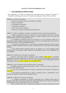 The  Competition  Law  2004  of  Vietnam... A NOTE ON VIETNAM MERGER LAWS