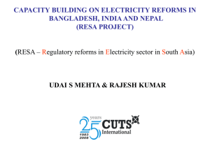 CAPACITY BUILDING ON ELECTRICITY REFORMS IN BANGLADESH, INDIA AND NEPAL (RESA PROJECT) (
