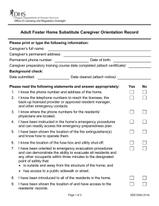 Adult Foster Home Substitute Caregiver Orientation Record