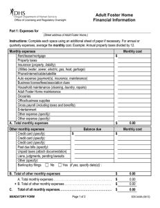 Adult Foster Home Financial Information