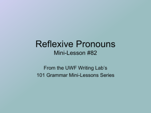 Reflexive Pronouns Mini-Lesson #82 From the UWF Writing Lab’s 101 Grammar Mini-Lessons Series