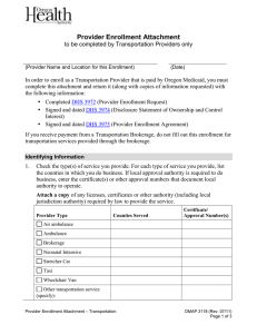 Provider Enrollment Attachment to be completed by Transportation Providers only