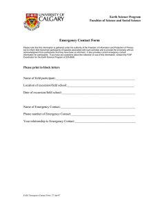 Emergency Contact Form Earth Science Program Faculties of Science and Social Science
