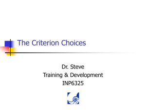 The Criterion Choices Dr. Steve Training &amp; Development INP6325