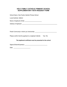 HOLY FAMILY CATHOLIC PRIMARY SCHOOL SUPPLEMENTARY FAITH REQUEST FORM