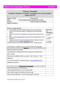 Primary Checklist Possible indicators of speech, language and communication needs (SLCN)
