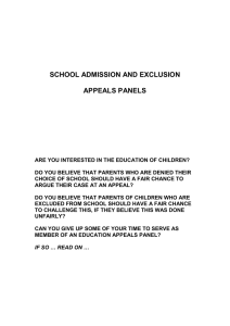 SCHOOL ADMISSION AND EXCLUSION APPEALS PANELS